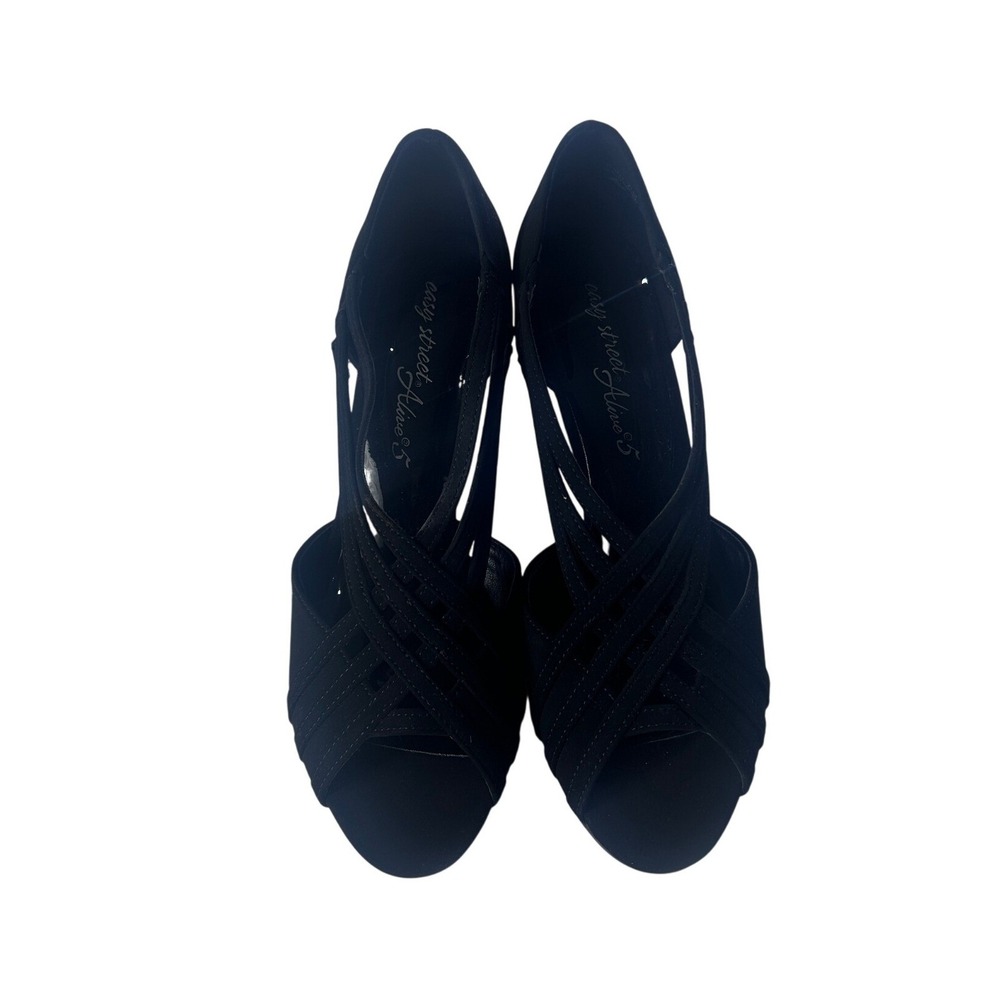 Easy Street Alive Black Strappy Peep Toe Kitten Heel Dance Pumps Size 9M NEW